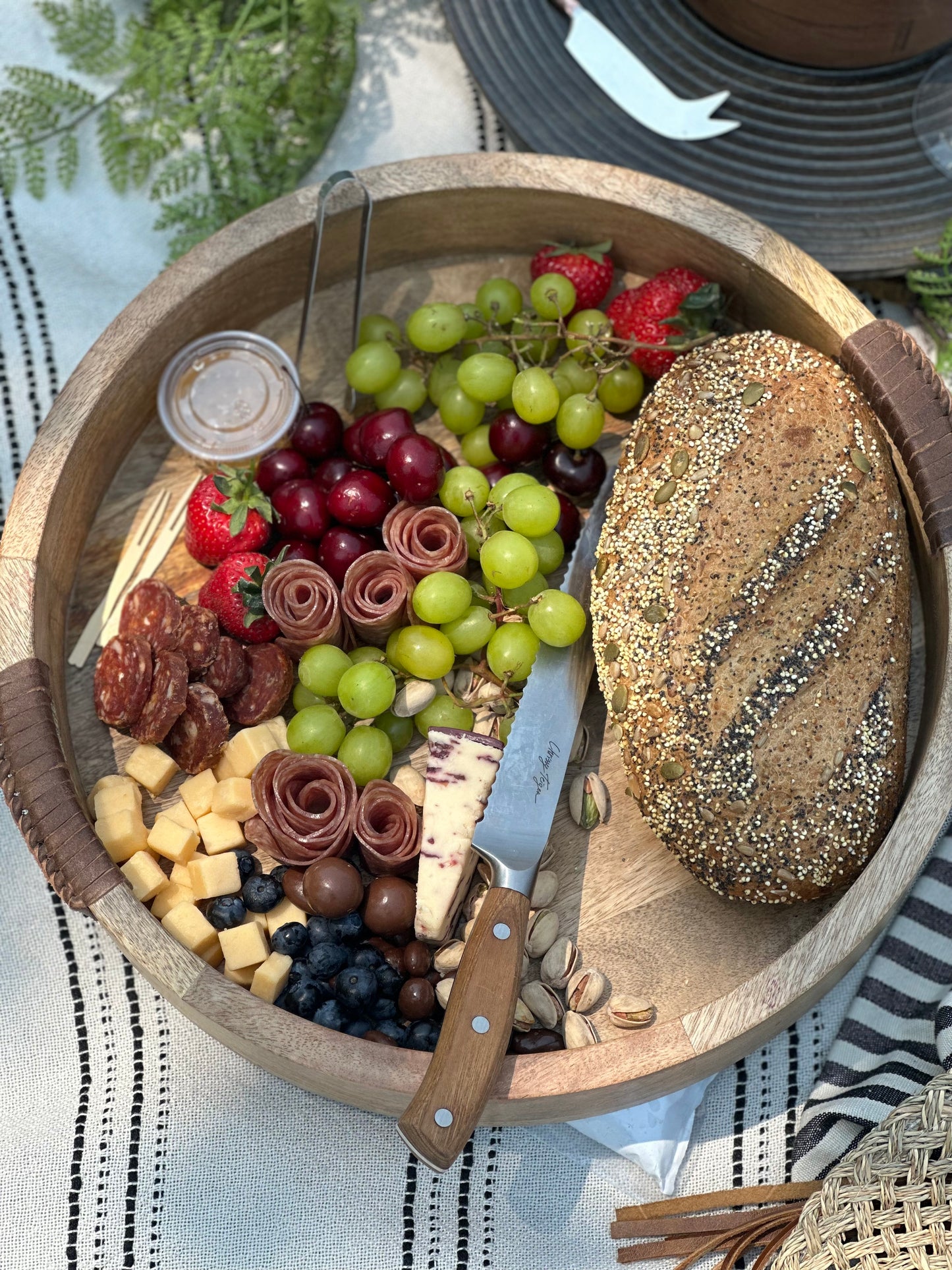 Mango Wood Tray w/ Buffalo Leather Handles