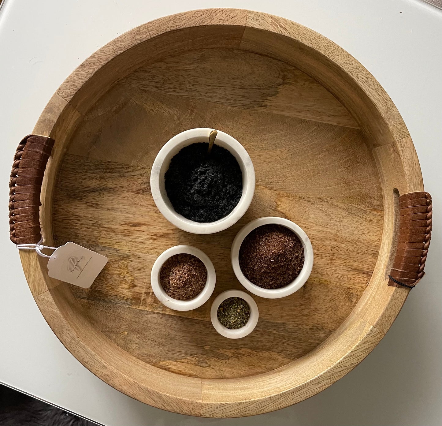 Mango Wood Tray w/ Buffalo Leather Handles