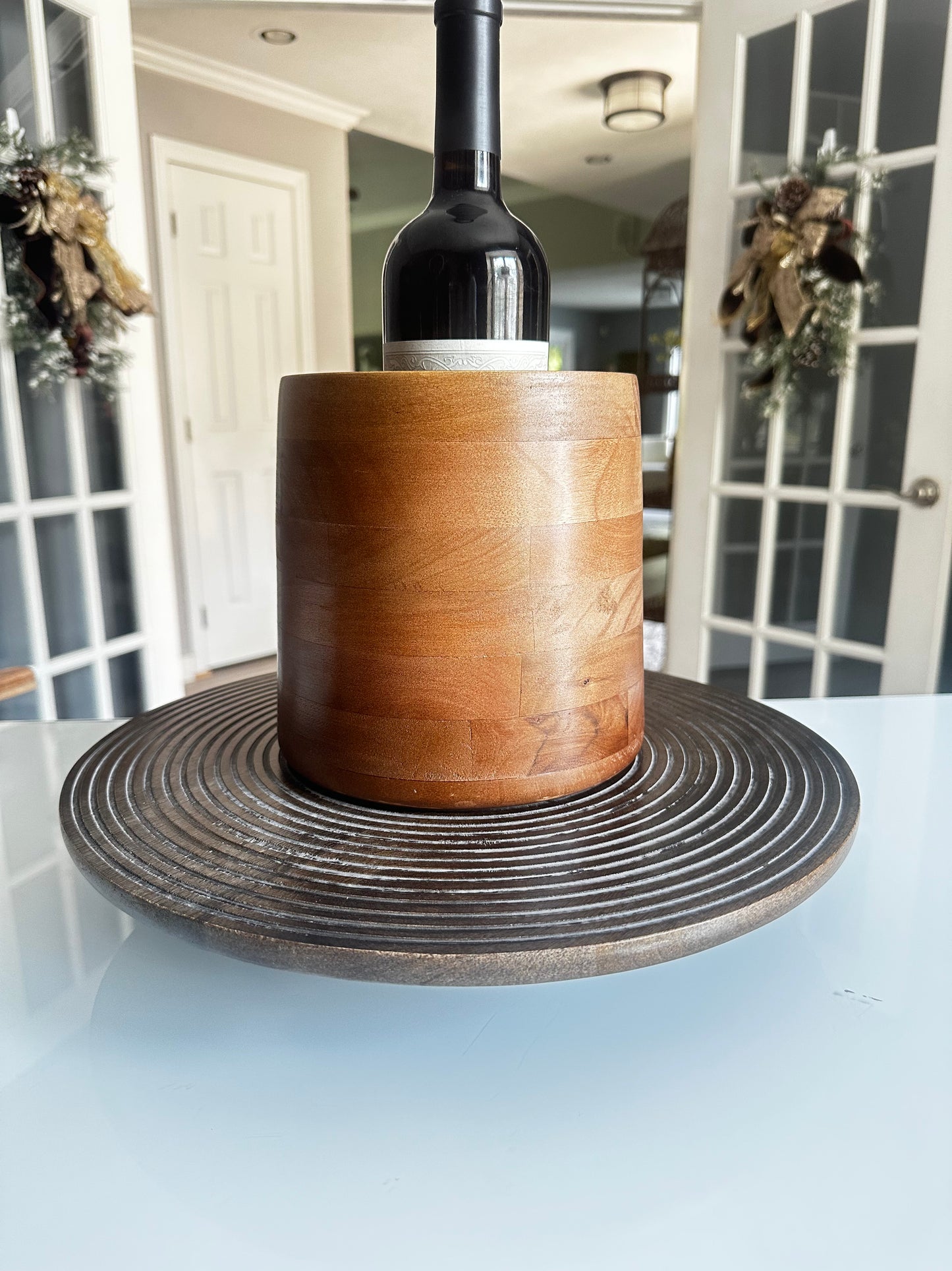 Natural Mango Wood Ribbed Lazy Susan - Natural - Mango Wood